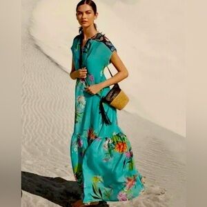 Johnny Was Turquoise Floral Maxi Dress